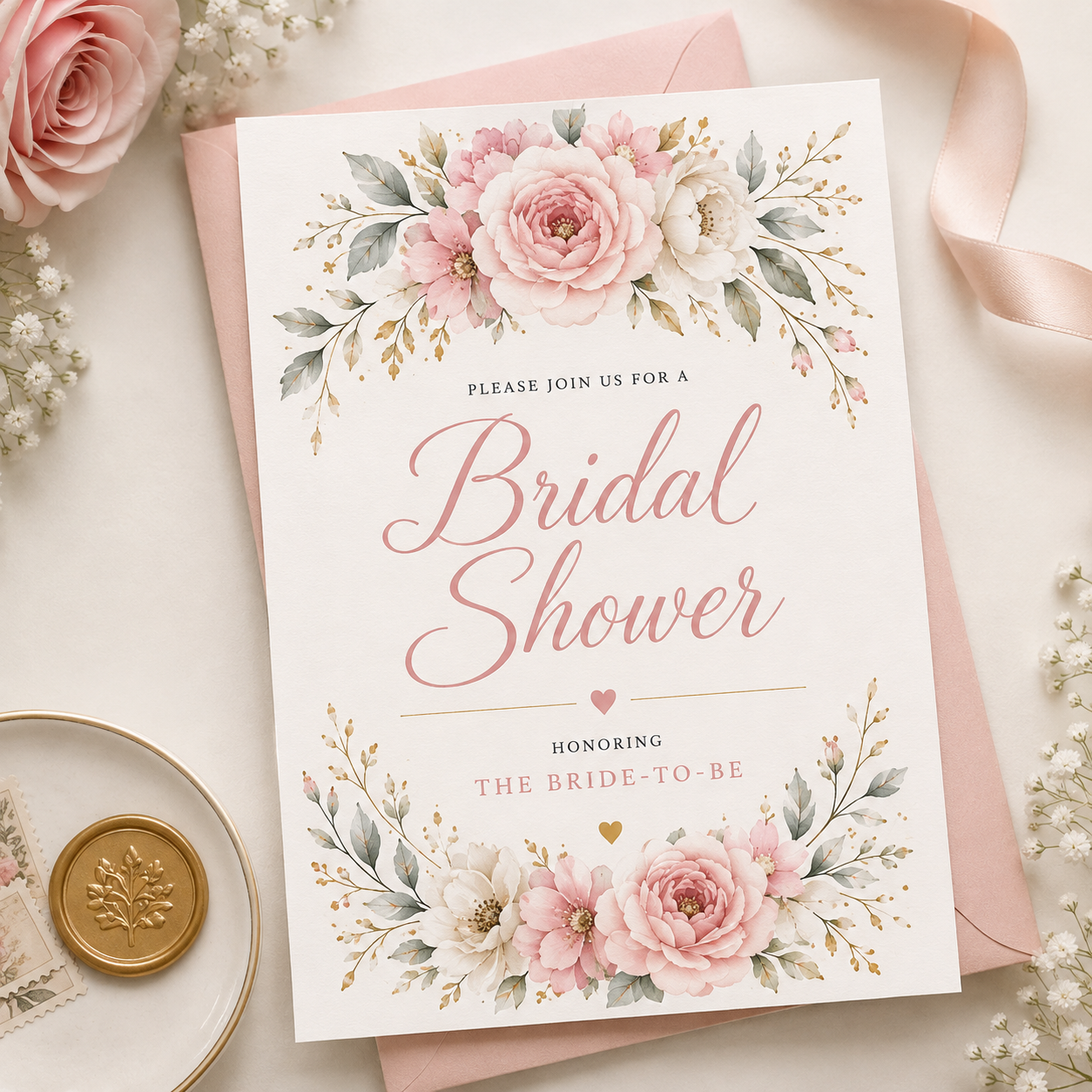 Fujimi Floral Bridal Shower Invitation Template – Editable Printable Digital Download
