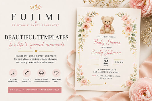 Fujimi Baby Shower Invitation Template – Editable Printable Digital Download